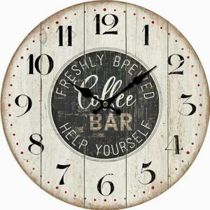 Drevené nástenné hodiny Coffee bar, pr. 34 cm