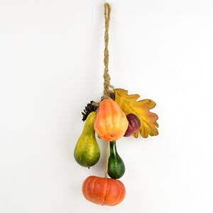 Jesenná závesná dekorácia, tekvica, šišky, listy, 40 cm