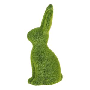 Keramický zajac so zeleným plyšom, 11 x 9 x 25 cm