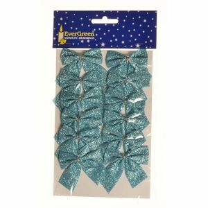 Vianočná ozdoba Mašľa glitter 12 ks, modrá, 5,5 cm