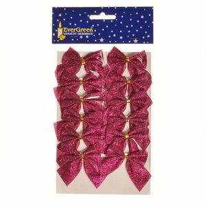 Vianočná ozdoba Mašľa glitter 12 ks, ružová, 5,5 cm